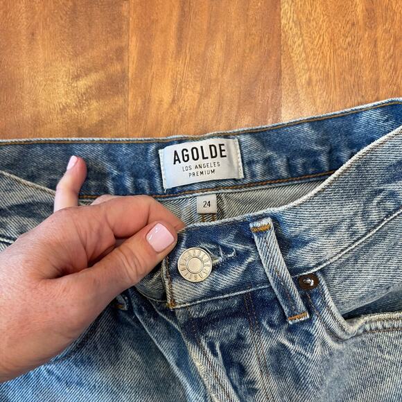 AGOLDE Jaden Short in Surreal Sz 24‎ Blue Denim Jean Cutoff High Waist Cute Sexy - Picture 11 of 16